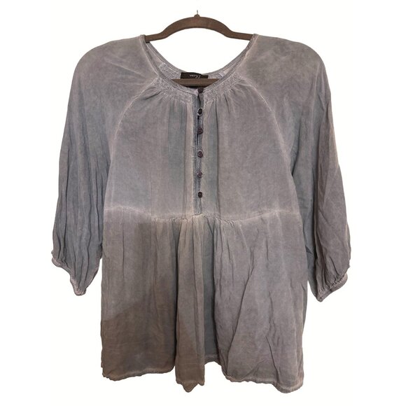 Very J Womens Large Gray Mid Button Down Rayon Blouse Sheer and Sexy - Picture 2 of 8